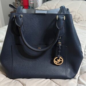 Michael Kors Dark Blue Tote with Gold Accents